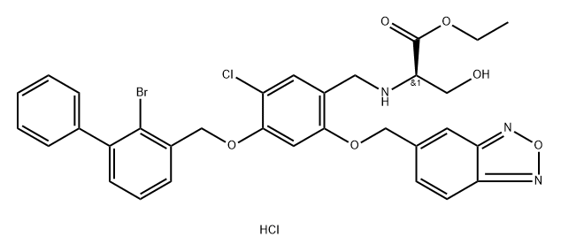D-Serine, N-[[2-(2,1,3-benzoxadiazol-5-ylmethoxy)-4-[(2-bromo[1,1'-biphenyl]-3-yl)methoxy]-5-chlorophenyl]methyl]-, ethyl ester, hydrochloride (1:1) Structural
