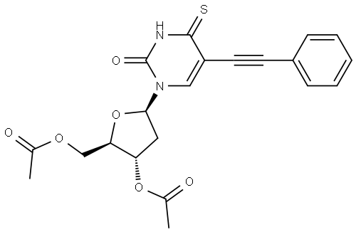 ((2R,3S,5R)-3-acetoxy-5-(2-oxo-5-(phenylethynyl)-4-thioxo-3,4-dihydropyrimidin-1(2H)-yl)tetrahydrofuran-2-yl)methyl acetate Structural