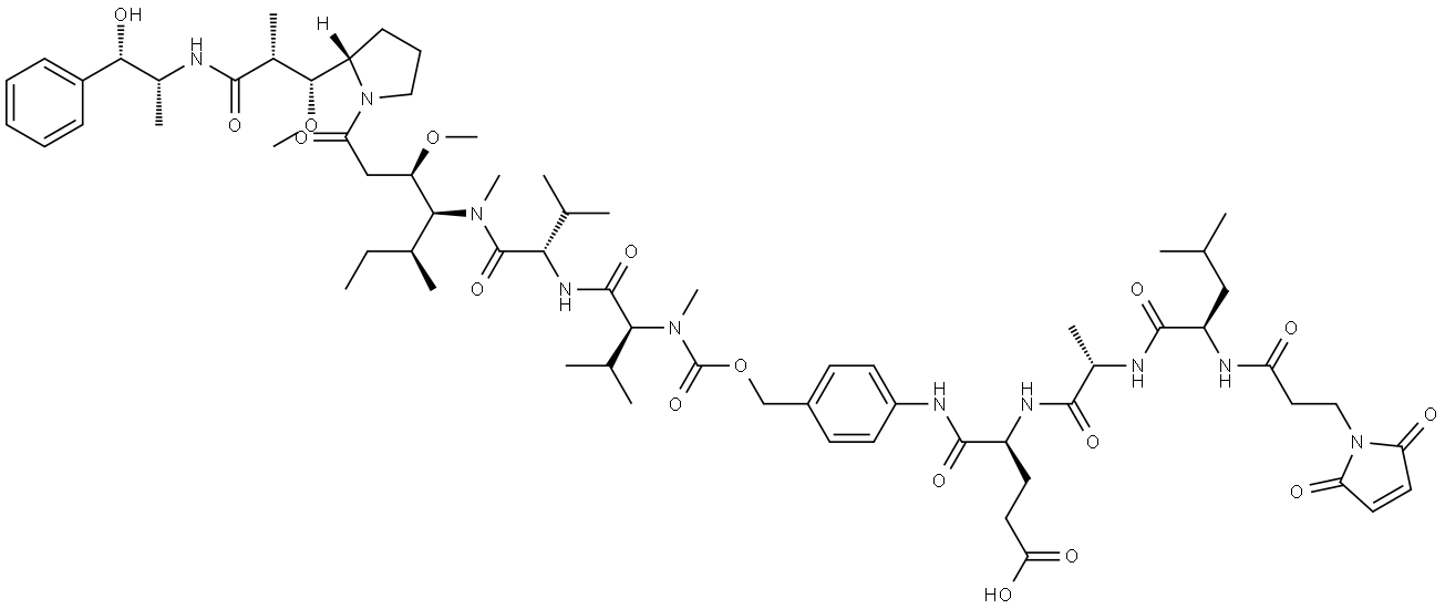 L-Valinamide, N-[[[4-[[N-[3-(2,5-dihydro-2,5-dioxo-1H-pyrrol-1-yl)-1-oxopropyl]-D-leucyl-L-alanyl-N5-(aminocarbonyl)-L-ornithyl]amino]phenyl]methoxy]carbonyl]-N-methyl-L-valyl-N-[(1S,2R)-4-[(2S)-2-[(1R,2R)-3-[[(1R,2S)-2-hydroxy-1-methyl-2-phenylethyl]amino]-1-methoxy-2-methyl-3-oxopropyl]-1-pyrrolidinyl]-2-methoxy-1-[(1S)-1-methylpropyl]-4-oxobutyl]-N-methyl- Structural