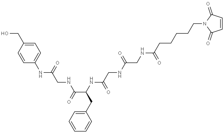 (S)-6-(2,5-Dioxo-2,5-dihydro-1H-pyrrol-1-yl)-N-(2-((2-((1-((2-((4-(hydroxymethyl)phenyl)amino)-2-oxoethyl)amino)-1-oxo-3-phenylpropan-2-yl)amino)-2-oxoethyl)amino)-2-oxoethyl)hexanamide Structural