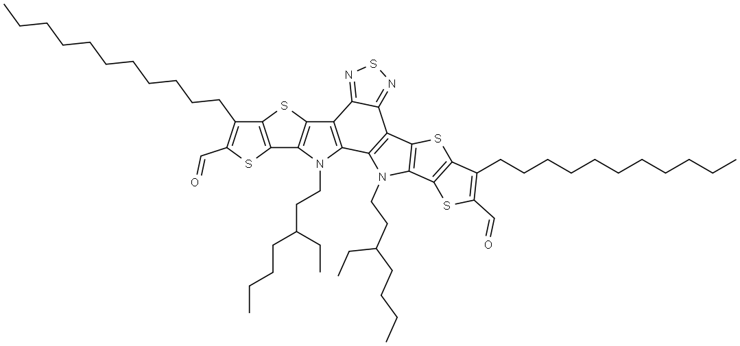 12,13-Bis(3-ethylheptyl)-3,9-diundecyl-12,13-dihydro-[1,2,5]thiadiazolo[3,4-e]thieno[2'',3'':4',5']thieno[2',3':4,5]pyrrolo[3,2-g]thieno[2',3':4,5]thieno[3,2-b]indole-2,10-dicarbaldehyde Structural