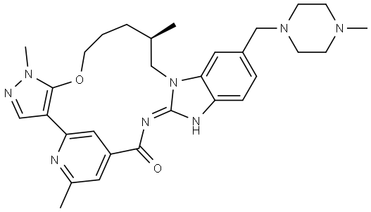 1H-4,8-Metheno-17H-pyrazolo[3′,4′:2,3][1,5,10,12]oxatriazacycloheptadecino[12,11-a]benzimidazol-9(11H)-one, 18,19,20,21-tetrahydro-1,6,18-trimethyl-14-[(4-methyl-1-piperazinyl)methyl]-, (10E,18R)- Structural