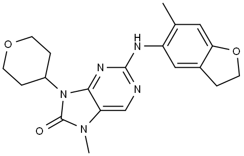 8H-Purin-8-one, 2-[(2,3-dihydro-6-methyl-5-benzofuranyl)amino]-7,9-dihydro-7-methyl-9-(tetrahydro-2H-pyran-4-yl)- Structural
