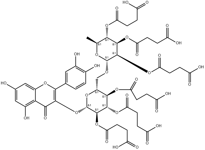 4H-1-Benzopyran-4-one, 2-(3,4-dihydroxyphenyl)-5,7-dihydroxy-3-[[2,3,4-tris-O-(3-carboxy-1-oxopropyl)-6-O-[2,3,4-tris-O-(3-carboxy-1-oxopropyl)-6-deoxy-α-L-mannopyranosyl]-β-D-glucopyranosyl]oxy]- Structural Picture