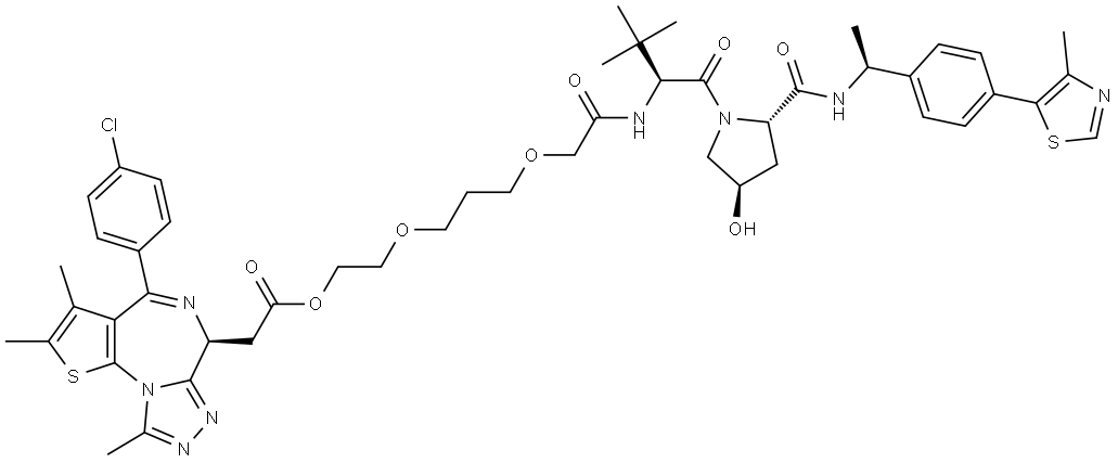 L-Prolinamide, N-[2-[3-[2-[[2-[(6S)-4-(4-chlorophenyl)-2,3,9-trimethyl-6H-thieno[3,2-f][1,2,4]triazolo[4,3-a][1,4]diazepin-6-yl]acetyl]oxy]ethoxy]propoxy]acetyl]-3-methyl-L-valyl-4-hydroxy-N-[(1S)-1-[4-(4-methyl-5-thiazolyl)phenyl]ethyl]-, (4R)- Structural