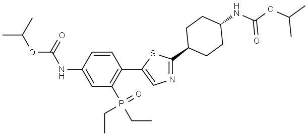 Carbamic acid, N-[3-(diethylphosphinyl)-4-[2-[trans-4-[[(1-methylethoxy)carbonyl]amino]cyclohexyl]-5-thiazolyl]phenyl]-, 1-methylethyl ester Structural
