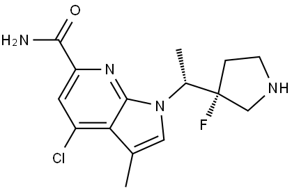 1H-Pyrrolo[2,3-b]pyridine-6-carboxamide, 4-chloro-1-[(1R)-1-[(3R)-3-fluoro-3-pyrrolidinyl]ethyl]-3-methyl-, rel- Structural
