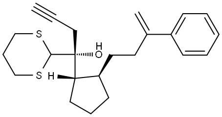 rel-(αS)-α-[(1R,2S)-2-(3-Phenyl-3-buten-1-yl)cyclopentyl]-α-2-propyn-1-yl-1,3-dithiane-2-methanol Structural