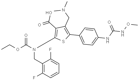 3-Thiophenecarboxylic acid, 2-[[(2,6-difluorophenyl)methyl](ethoxycarbonyl)amino]-4-[(dimethylamino)methyl]-5-[4-[[(methoxyamino)carbonyl]amino]phenyl]- Structural