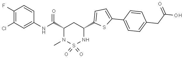 Benzeneacetic acid, 4-[5-[(3R,5S)-5-[[(3-chloro-4-fluorophenyl)amino]carbonyl]tetrahydro-6-methyl-1,1-dioxido-2H-1,2,6-thiadiazin-3-yl]-2-thienyl]- Structural