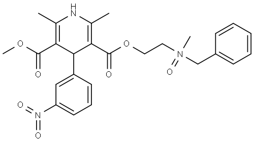 3,5-Pyridinedicarboxylic acid, 1,4-dihydro-2,6-dimethyl-4-(3-nitrophenyl)-, 3-methyl 5-[2-[methyloxido(phenylmethyl)amino]ethyl] ester Structural