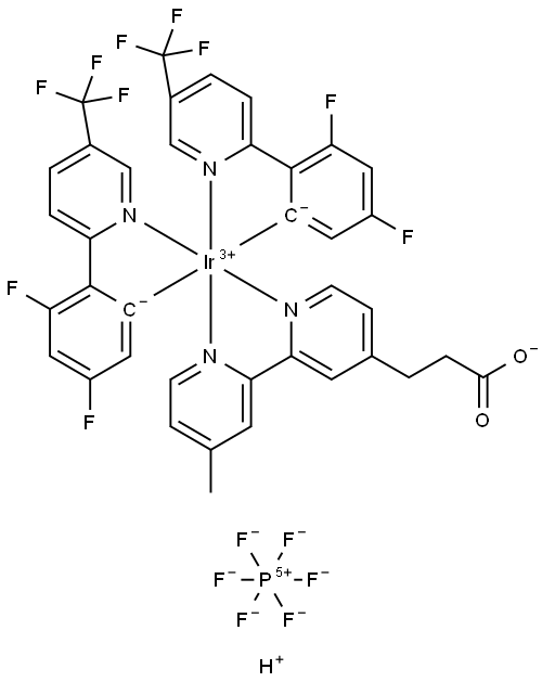 Iridium, bis[3,5-difluoro-2-[5-(trifluoromethyl)-2-pyridinyl-κN]phenyl-κC](4′-methyl[2,2′-bipyridine]-4-propanoato-κN1,κN1′)-, (OC-6-44)-, compd. with hydrogen hexafluorophosphate(1-) (1:1:1) Structural