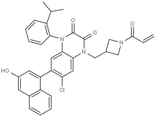 2,3-Quinoxalinedione, 6-chloro-1,4-dihydro-7-(3-hydroxy-1-naphthalenyl)-1-[2-(1-methylethyl)phenyl]-4-[[1-(1-oxo-2-propen-1-yl)-3-azetidinyl]methyl]- Structural