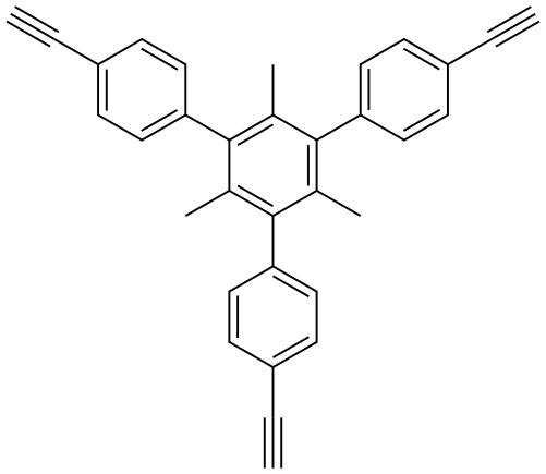 4,4''-diethynyl-5'-(4-ethynylphenyl)-2',4',6'-trimethyl-1,1':3',1''-terphenyl Structural