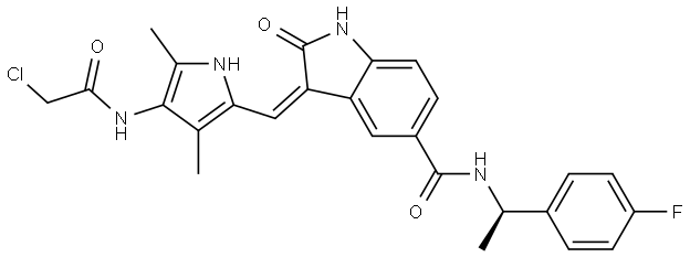 1H-Indole-5-carboxamide, 3-[[4-[(2-chloroacetyl)amino]-3,5-dimethyl-1H-pyrrol-2-yl]methylene]-N-[(1R)-1-(4-fluorophenyl)ethyl]-2,3-dihydro-2-oxo-, (3Z)- Structural