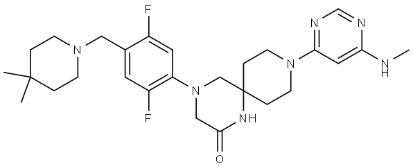 1,4,9-Triazaspiro[5.5]undecan-2-one, 4-[4-[(4,4-dimethyl-1-piperidinyl)methyl]-2,5-difluorophenyl]-9-[6-(methylamino)-4-pyrimidinyl]- Structural