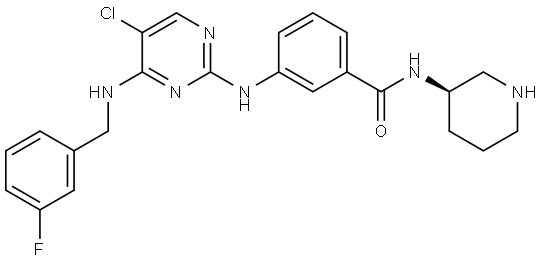 Benzamide, 3-[[5-chloro-4-[[(3-fluorophenyl)methyl]amino]-2-pyrimidinyl]amino]-N-(3R)-3-piperidinyl- Structural