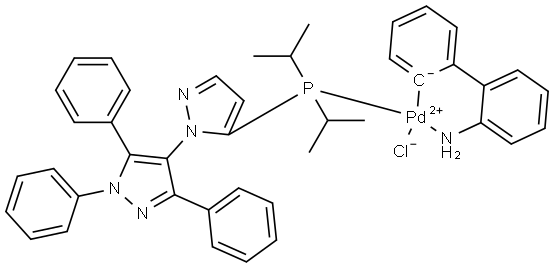 Chloro[5-diisopropylphosphino-1',3',5'-triphenyl-1,4'-di-1H-pyrazole](2'-amino-1,1'-biphenyl-2-yl)palladium(II) Structural