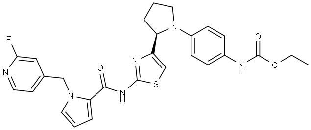 ethyl N-[4-[(2R)-2-[2-[[1-[(2-fluoro-4-pyridyl)methyl]pyrrole-2-carbonyl]amino]thiazol-4-yl]pyrrolidin-1-yl]phenyl]carbamate Structural