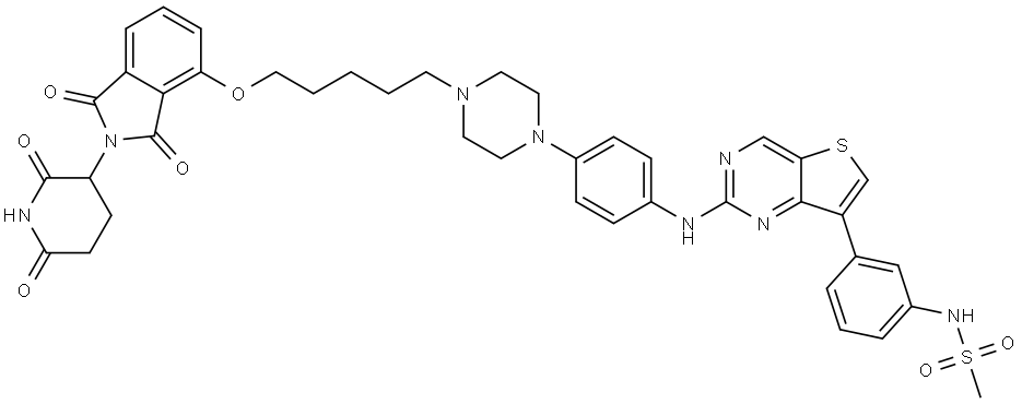 Methanesulfonamide, N-[3-[2-[[4-[4-[5-[[2-(2,6-dioxo-3-piperidinyl)-2,3-dihydro-1,3-dioxo-1H-isoindol-4-yl]oxy]pentyl]-1-piperazinyl]phenyl]amino]thieno[3,2-d]pyrimidin-7-yl]phenyl]- Structural