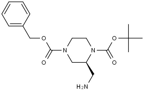 1,4-Piperazinedicarboxylic acid, 2-(aminomethyl)-, 1-(1,1-dimethylethyl) 4-(phenylmethyl) ester, (2S)- Structural