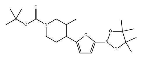 tert-butyl 3-methyl-4-(5-(4,4,5,5-tetramethyl-1,3,2-dioxaborolan-2-yl)furan-2-yl)piperidine-1-carboxylate Structural