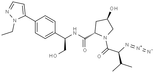 2-Pyrrolidinecarboxamide, 1-[(2S)-2-azido-3-methyl-1-oxobutyl]-N-[(1R)-1-[4-(1-ethyl-1H-pyrazol-5-yl)phenyl]-2-hydroxyethyl]-4-hydroxy-, (2S,4R)- Structural