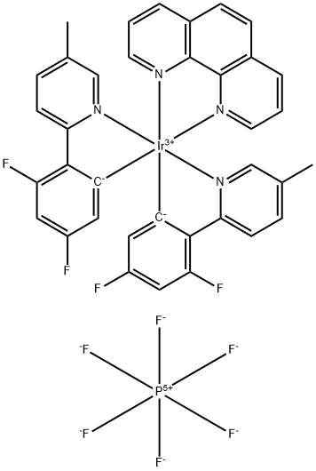 Iridium-(1,10-phenanthroline-κN1,κN10)bis[3,5-difluoro-2-(5-methyl-2-pyridinyl-κN)phenyl-κC]-hexafluorophosphate Structural