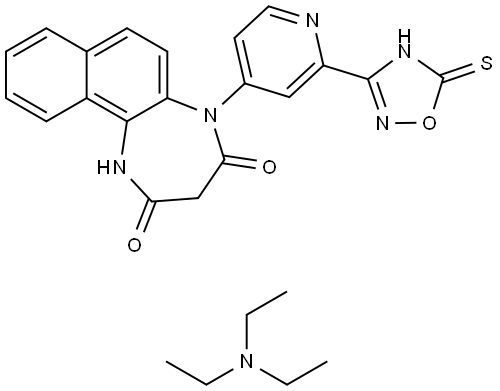 1H-Naphtho[1,2-b][1,4]diazepine-2,4(3H,5H)-dione, 5-[2-(2,5-dihydro-5-thioxo-1,2,4-oxadiazol-3-yl)-4-pyridinyl]-, compd. with N,N-diethylethanamine (1:1) Structural