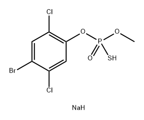 sodium (4-bromo-2,5-dichloro-phenoxy)-methoxy-oxido-sulfanylidene-phos phorane trihydrate Structural