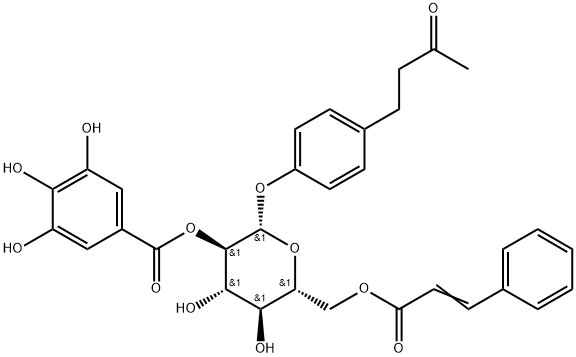 4-(3-Oxobutyl)phenyl 6-O-[(2E)-3-phenyl-2-propenoyl]-2-O-(3,4,5-trihydroxybenzoyl)-β-D-glucopyranoside Structural