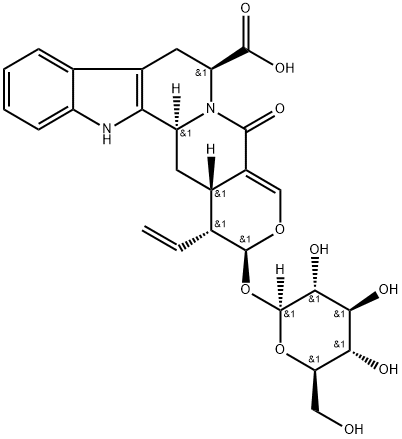 Oxayohimban-5-carboxylic acid, 19,20-didehydro-16-ethenyl-17-(β-D-glucopyranosyloxy)-21-oxo-, (5β,15β,16α,17β)- Structural