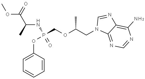 L-Alanine, N-[(R)-[[(1R)-2-(6-amino-9H-purin-9-yl)-1-methylethoxy]methyl]phenoxyphosphinyl]-, methyl ester Structural