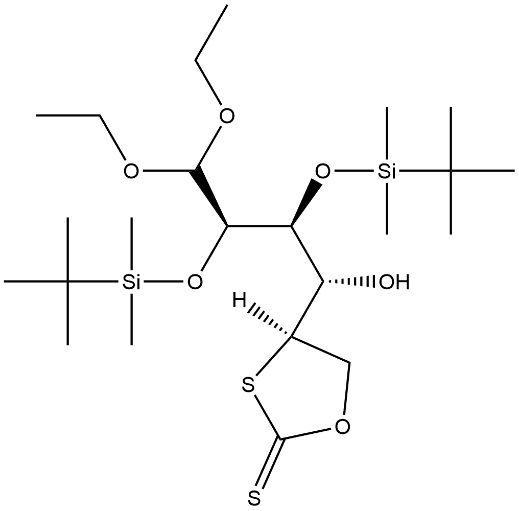 D-Glucose, 2,3-bis-O-[(1,1-dimethylethyl)dimethylsilyl]-5-thio-, diethyl acetal, cyclic 5,6-carbonodithioate (9CI) Structural