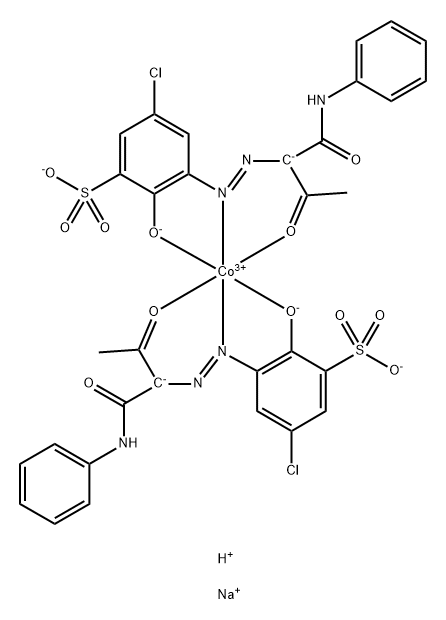 Cobaltate(3-), bis[5-chloro-2-(hydroxy-κO)-3-[[2-(oxo-κO)-1-[(phenylamino)carbonyl]propyl]azo-κN1]benzenesulfonato(3-)]-, disodium hydrogen Structural