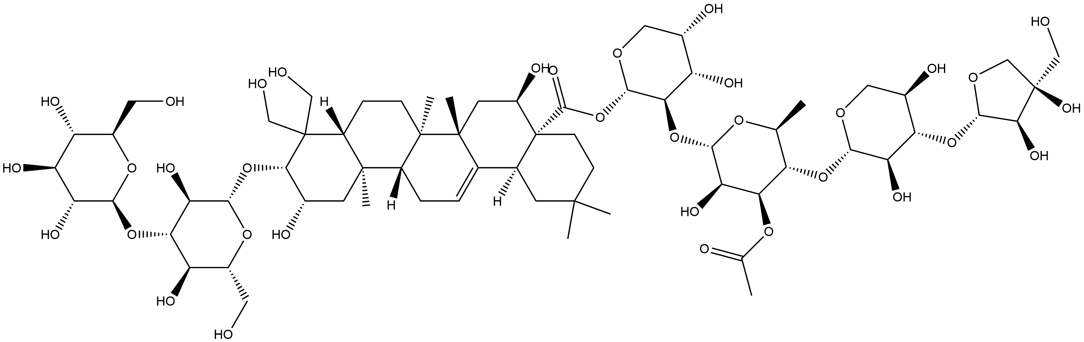 Olean-12-en-28-oic acid, 3-[(3-O-β-D-glucopyranosyl-β-D-glucopyranosyl)oxy]-2,16,23,24-tetrahydroxy-, O-D-apio-β-D-furanosyl-(1→3)-O-β-D-xylopyranosyl-(1→4)-O-3-O-acetyl-6-deoxy-α-L-mannopyranosyl-(1→2)-α-L-arabinopyranosyl ester, (2β,3β,16α)- Structural