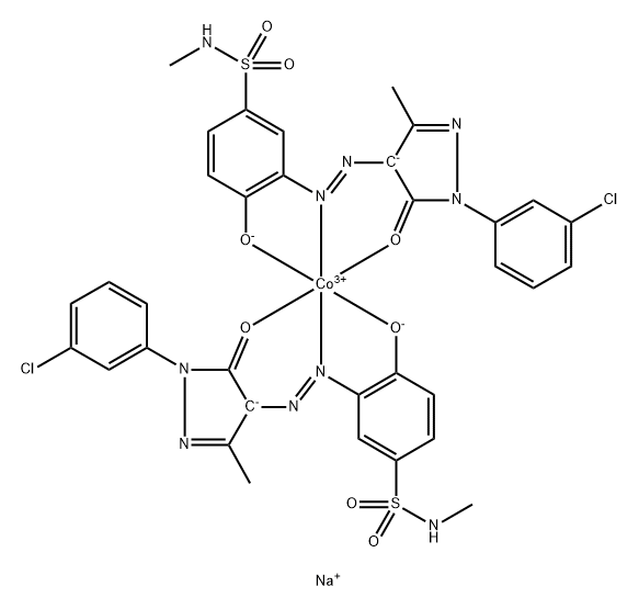sodium bis[3-[[1-(3-chlorophenyl)-4,5-dihydro-3-methyl-5-oxo-1H-pyrazol-4-yl]azo]-4-hydroxy-N-methylbenzenesulphonamidato(2-)]cobaltate(1-) Structural