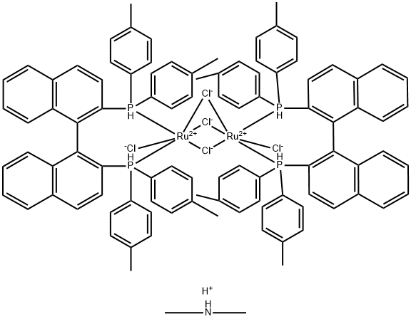 Dimethylammoniumdichlorotri(mu-chloro)bis[(R)-(+)-2,2'-bis(di-p-tolylphosphino)-1,1'-binaphthyl]diruthenate(II) Structural