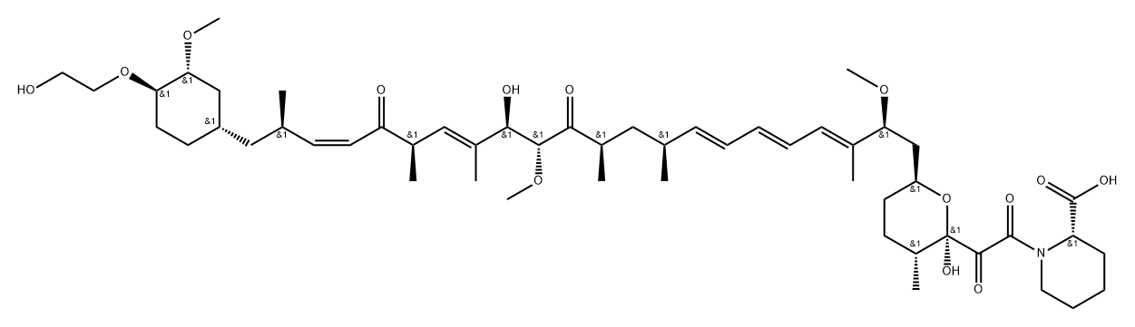 2-Piperidinecarboxylic acid, 1-[2-oxo-2-[(2R,3R,6S)-tetrahydro-2-hydroxy-6-[(2S,3E,5E,7E,9S,11R,13R,14R,15E,17R,19Z,21R)-14-hydroxy-22-[(1S,3R,4R)-4-(2-hydroxyethoxy)-3-methoxycyclohexyl]-2,13-dimethoxy-3,9,11,15,17,21-hexamethyl-12,18-dioxo-3,5,7,15,19-docosapentaen-1-yl]-3-methyl-2H-pyran-2-yl]acetyl]-, (2S)- Structural