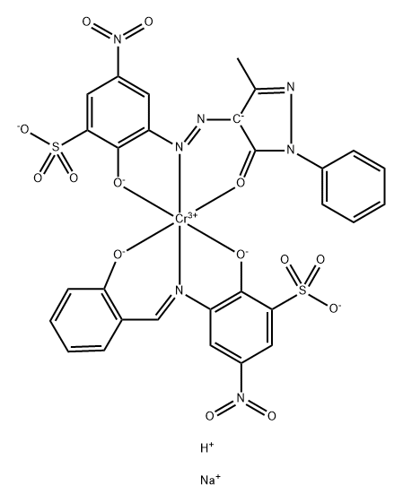 Chromate(3-), [3-[[4,5-dihydro-3-methyl-5-(oxo-κO)-1-phenyl-1H-pyrazol-4-yl]azo-κN1]-2-(hydroxy-κO)-5-nitrobenzenesulfonato(3-)][2-(hydroxy-κO)-3-[[[2-(hydroxy-κO)phenyl]methylene]amino-κN]-5-nitrobenzenesulfonato(3-)]-, disodium hydrogen