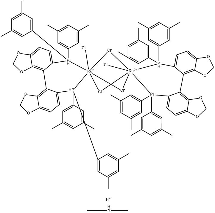 Dimethylammonium dichlorotri(chloro)bis{(R)-(+)-5,5'-bis[di(3,5-xylyl)phosphino]-4,4'-bi-1,3-benzodioxole}diruthenate(II) [NH2Me2][{RuCl((R)-dm-segphos)}2(Cl)3] Structural