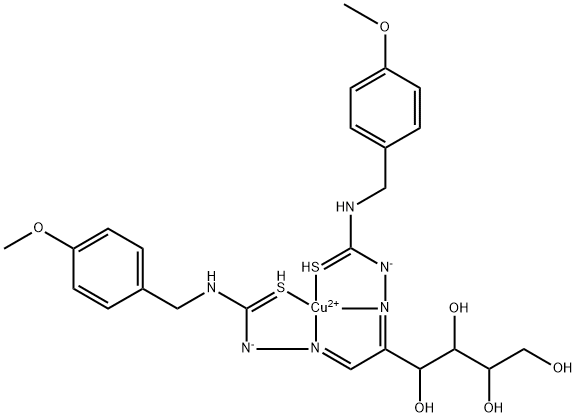 arabino-Hexos-2-ulose, bis[[[[(4-methoxyphenyl)methyl]amino]thioxomethyl]hydrazone], copper complex Structural