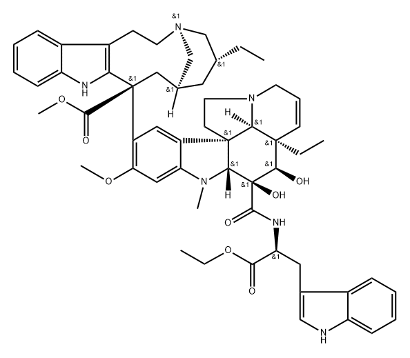 vincaleukoblastine, O4-deacetyl-3-de(methoxycarbonyl)-4-deoxy-3-(((2-ethoxy-1-(1H-indol-3-ylmethyl)-2-oxoethyl)amino)carbonyl)-, (3(S))- Structural