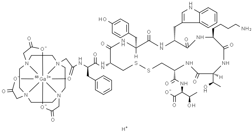 Gallate(1-)-68Ga, [N-[[4,7,10-tris[(carboxy-κO)methyl]-1,4,7,10-tetraazacyclododec-1-yl-κN1,κN4,κN7,κN10]acetyl-κO]-D-phenylalanyl-L-cysteinyl-L-tyrosyl-D-tryptophyl-L-lysyl-L-threonyl-L-cysteinyl-L-threonine cyclic (2→7)-disulfidato(4-)]-, hydrogen (1:1) Structural