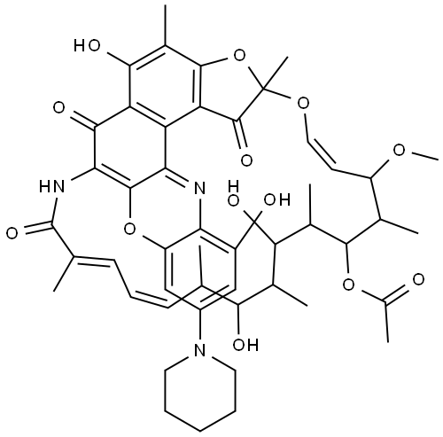 Rifamycin VIII, 1',4-didehydro-1-deoxy-1,4-dihydro-3'-hydroxy-1-oxo-5'-(1-piperidinyl)- (9CI) Structural