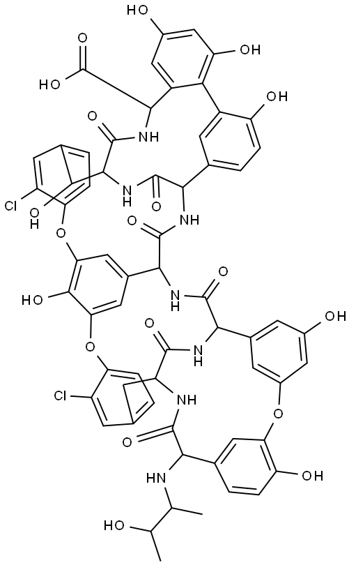 Ristomycin A aglycone, 22,31-dichloro-7-demethyl-64-O-demethyl-19-deoxy-N15-(2-hydroxy-1-methylpropyl)- (9CI) Structural