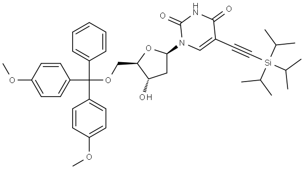 1-(2-deoxy-5-O-(4,4′-dimethoxytrityl)-β-D-erythro-pentofuranosyl)-5-(triisopropylsilylethynyl)uracil Structural