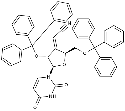 Uridine, 3'-(cyanomethylene)-3'-deoxy-2',5'-bis-O-(triphenylmethyl)-, (3'E)- (9CI) Structural