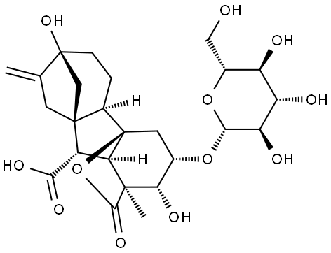 Gibbane-1,10-dicarboxylic acid, 3-(β-D-glucopyranosyloxy)-2,4a,7-trihydroxy-1-methyl-8-methylene-, 1,4a-lactone, (1α,2β,3β,4aα,4bβ,10β)- (9CI) Structural