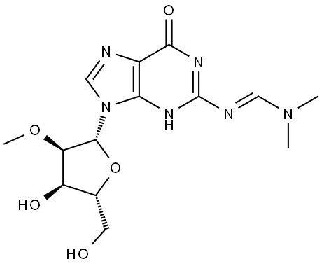 (E)-N'-(9-((2R,3R,4R,5R)-4-Hydroxy-5-(hydroxymethyl)-3-methoxytetrahydrofuran-2-yl)-6-oxo-6,9-dihydro-1H-purin-2-yl)-N,N-dimethylformimidamide Structural